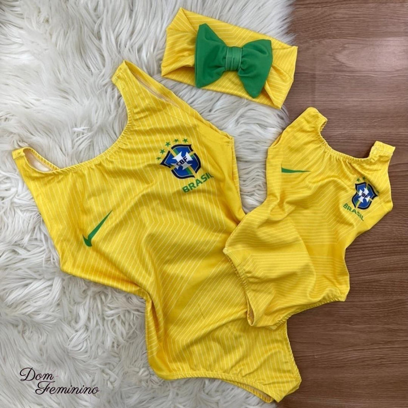 Kit Tal Mãe Tal Filha Brasil (2 Bodys) + Tiara Infantil